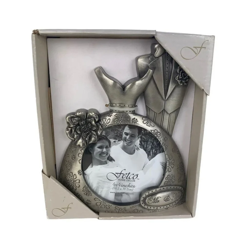 Fetco Home Decor‎ Pewter Wedding Photo Frame 4x4 Bride Groom New in Package
